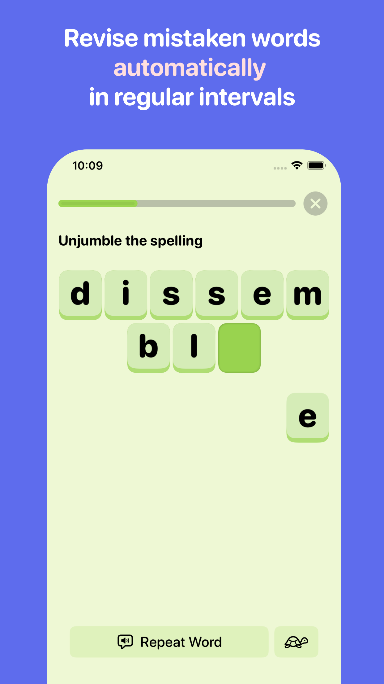 Beezy smart review exercise for a previously missed spelling word