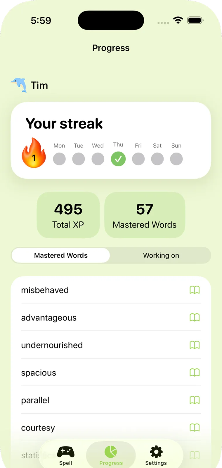 Beezy progress tracking screen